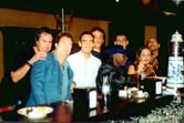 Roger Carley (bass), Luke Coleman (agent and friend),  The Chef, Dom (drums), Val (voice), Jean Claude (bar tender), Carley (voice) and Tony Qunta (guitar), at Spikes Bar, La Manga Club, Murcia.